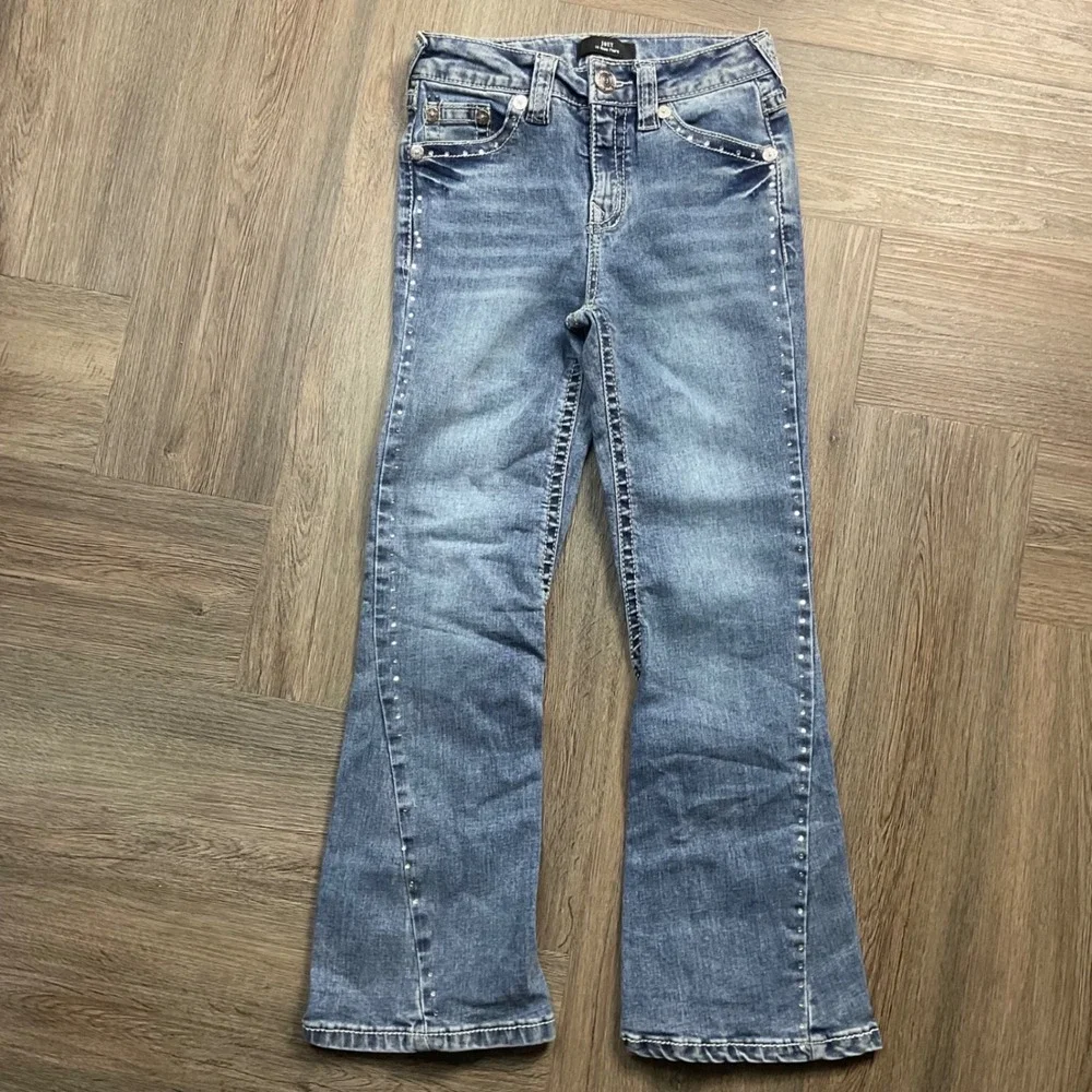 Y2K True Religion Rhinestone Embellished Joey Hi Rise Flare Jeans Girls‎ 8 Blue